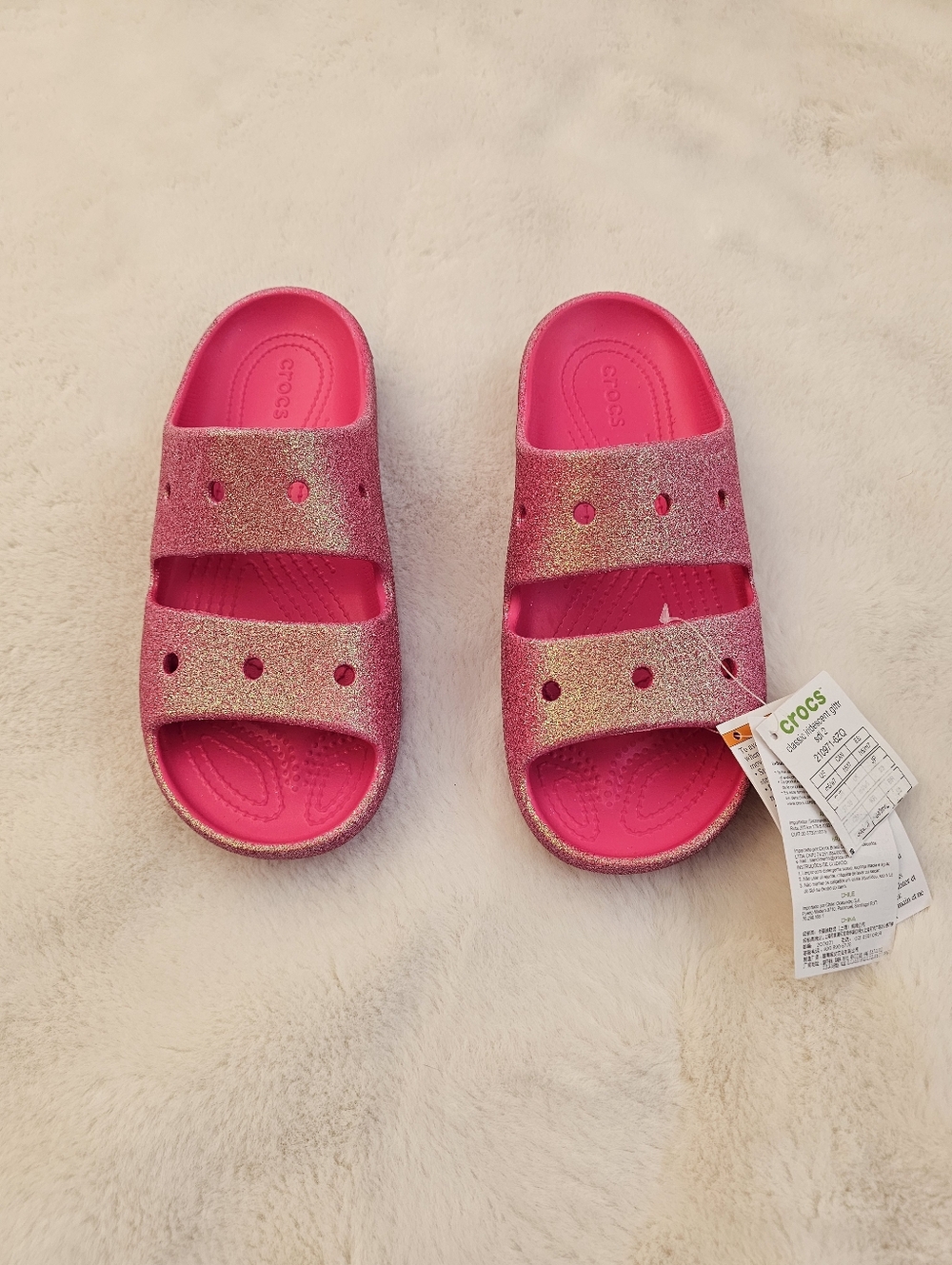 New Crocs Classic Iridescent Pink Glitter Sandal Size 7